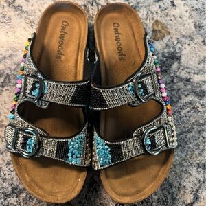 Cute Boho style sandals with bead embellishments.  Size 10